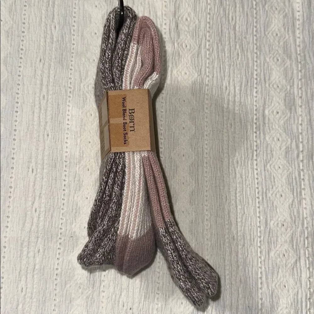 BORN Heather Brown Pink Beige US W 4-10 Texture Knit Pattern Boot Socks 2 Pack